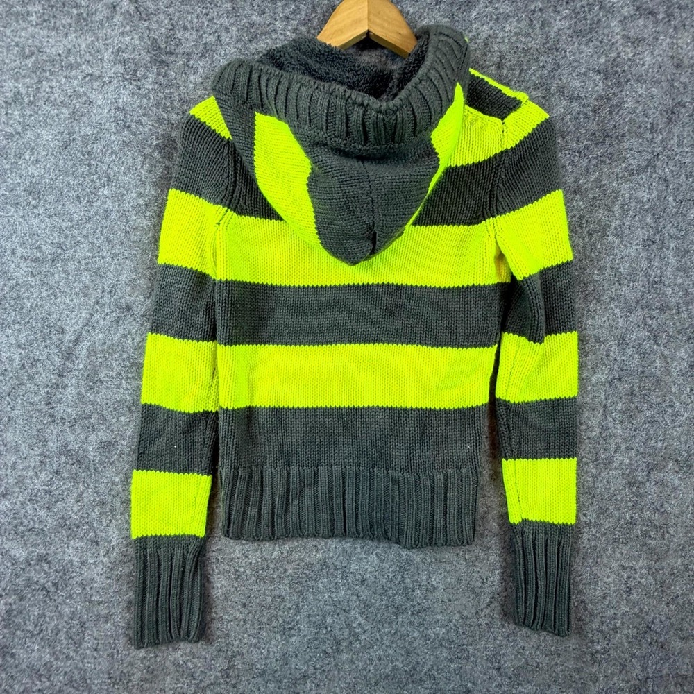 Kirra Sweater Womens Small Grey Green Striped Hoodie Cardigan Button Front - Picture 2 of 6